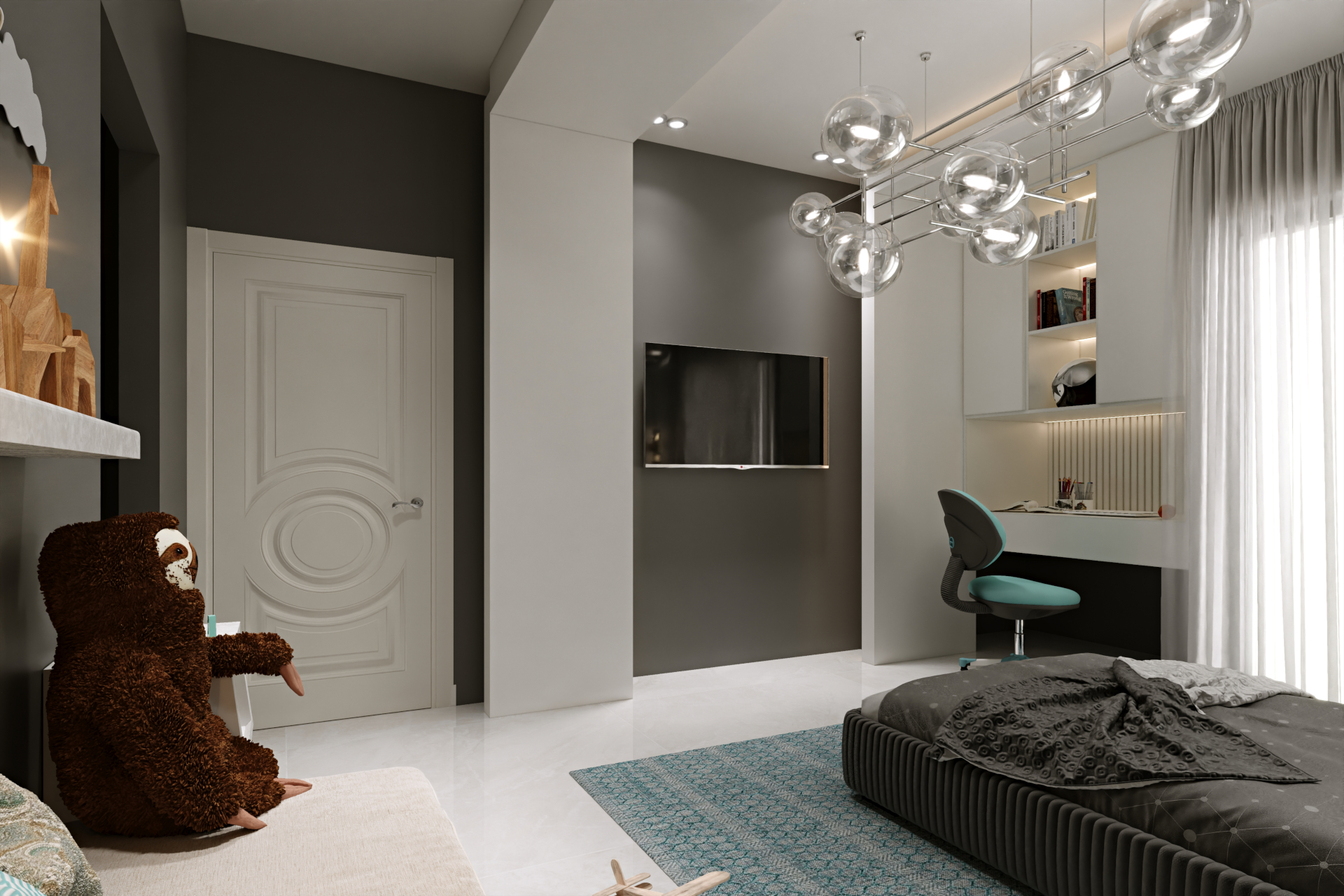 architectural 3d visualization by Keneti studio. interior render of a modern luxury child bedroom.