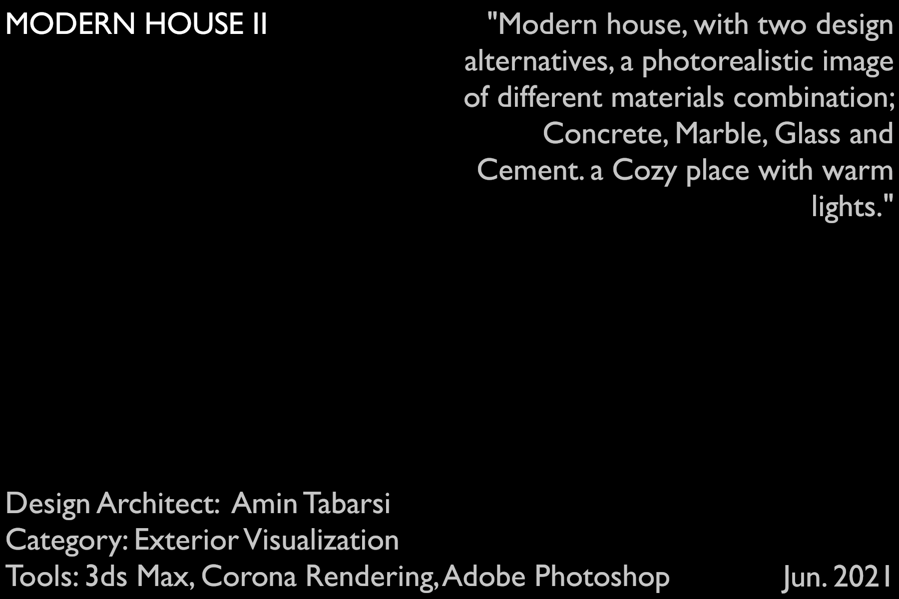 architectural 3d visualization service. exterior rendering of modern villa in a cloudy day. project information. 3d render by Keneti studio