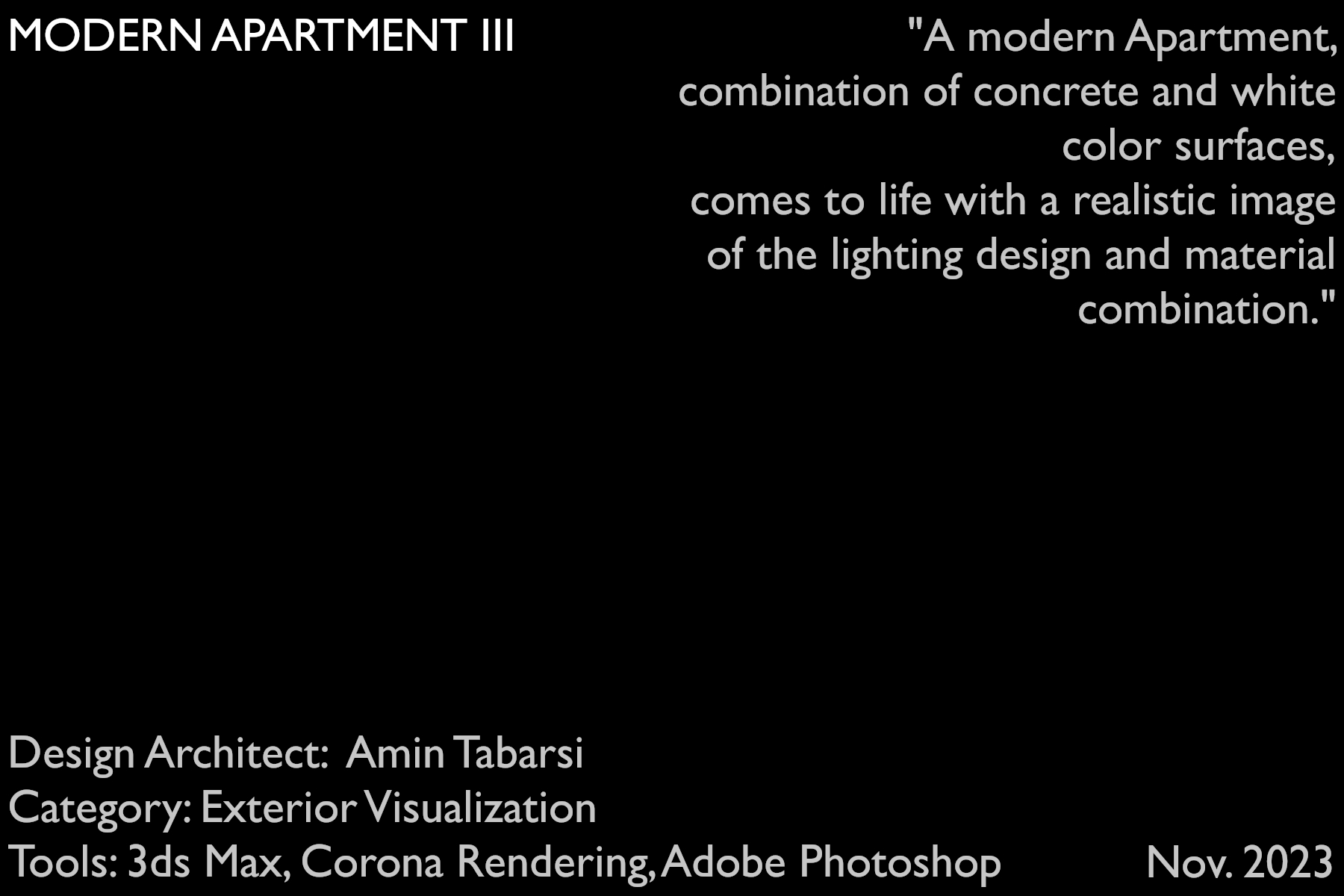 architectural 3d visualization service. exterior rendering of a modern apartment design. information of the project. 3d render by Keneti studio