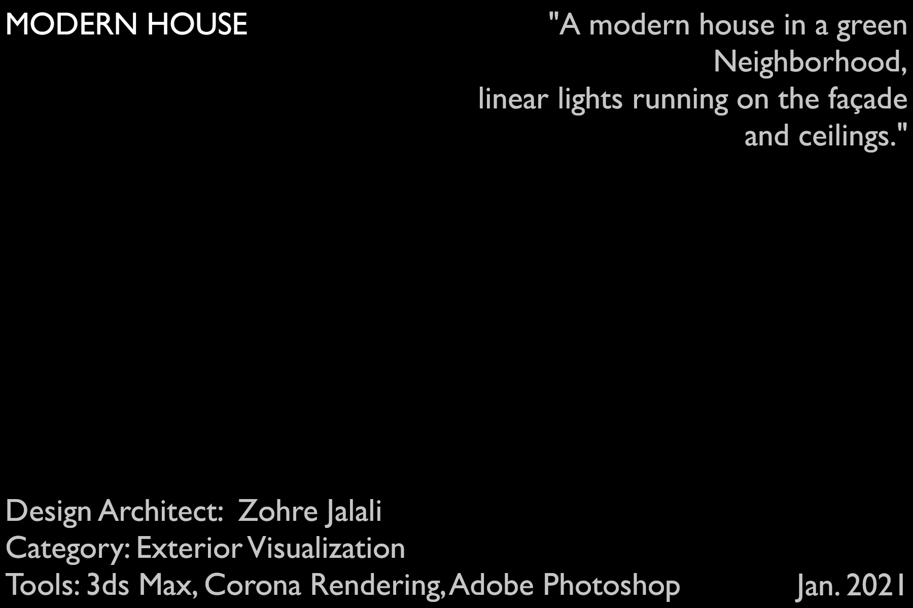 architectural 3d visualization service. exterior rendering of modern villa. project information. 3d render by Keneti studio